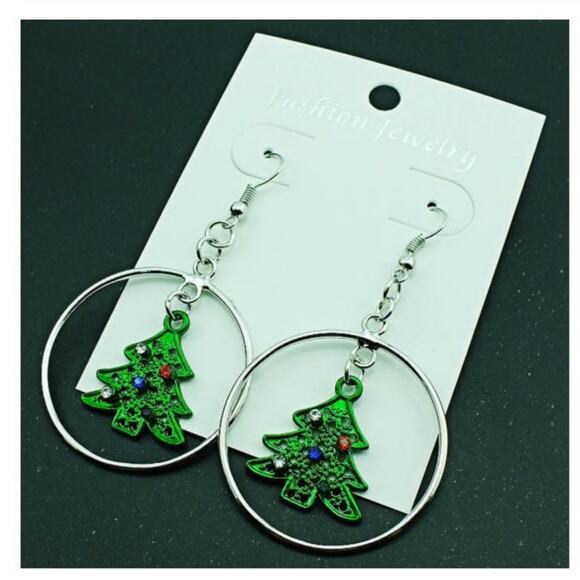 Christmas Tree Hoop French Earrings - Picture 2 of 2